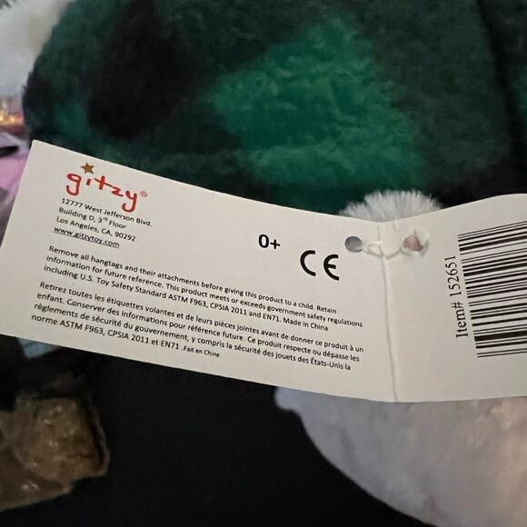 Gitzy White Stuffed Plush Bear Animal Green Buffalo Plaid Winter Hat Ear Flaps - Picture 6 of 8